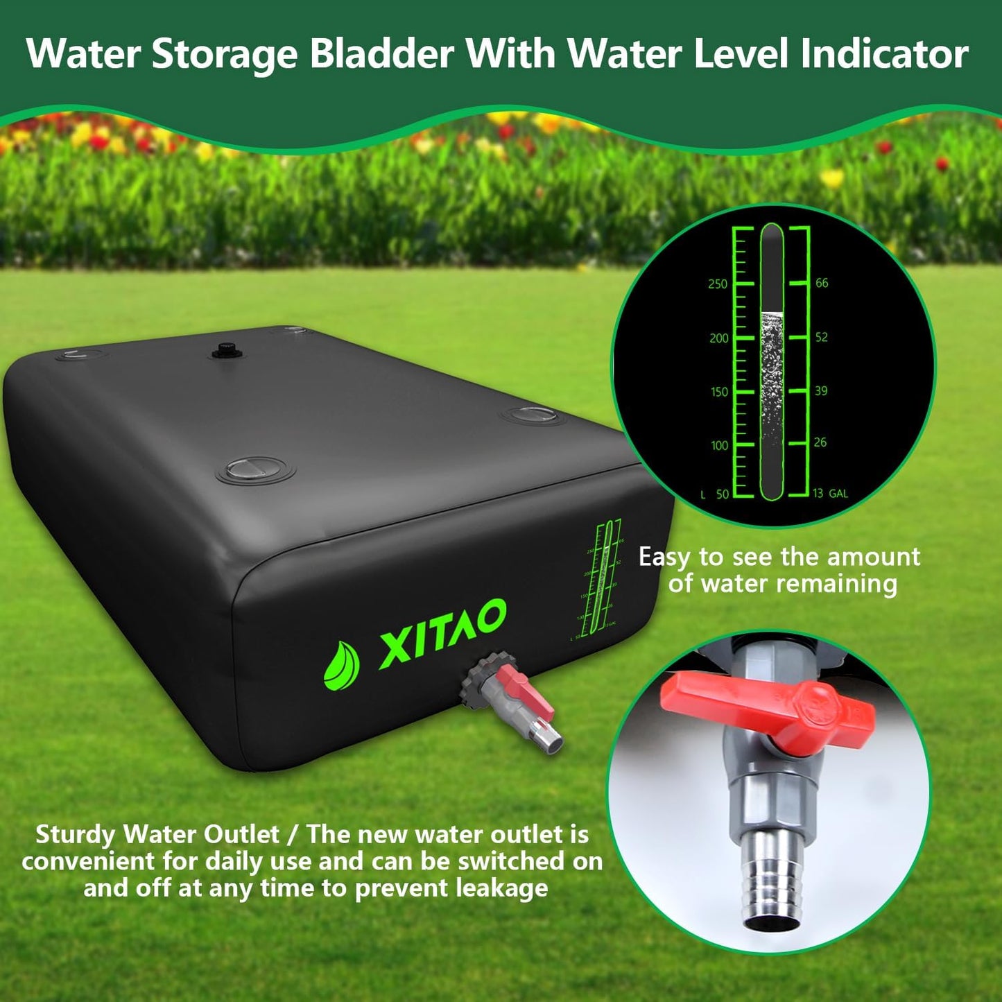 XITAO 63Gal Water Storage Bladder w/Water Level Indicator, Large Capacity Foldable Water Storage Containers, Portable Emergency Water Tank Water Bag for RVs, Fire Prevention, Irrigation