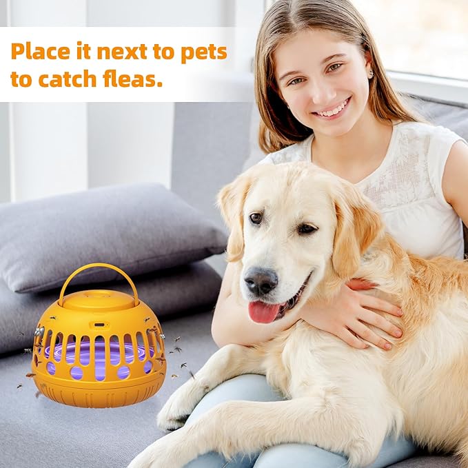 Gnat Trap Indoor, 360° Rechargeable UV Flying Insect Trap for Gnat Flies Housefly Flea, Fruit Fly Killer Trap, Flea Catchers for Inside Home with Sticker & Protective Cover, Friendly to Pets & Kids