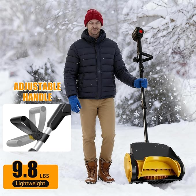 Cordless Snow Shovel, 12 Inch Electric Snow Shovel with 2×4.0Ah Batteries & Charger, 26FT Throw, Detachable 3-Section Pole & Adjustable Handle, for Driveway, Patio, Deck