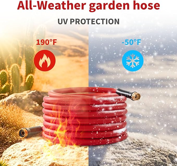 Garden Hose 5ft x 3/4” Hot Water Hose, Heavy Duty -50°F to 190°F,Burst 600Psi Flexible Upgraded Rubber Hoses,3/4” Solid Fittings for All-weather Outdoor Lawn & Garden
