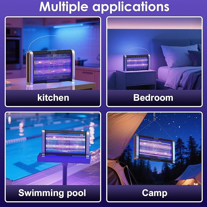 LED Bug Zapper Indoor,Electric Indoor Fly Zapper- 10 Years Lifespan Lamp-Fly,Mosquito Killer and Repellent - Lightweight, Powerful 3000V Grid, Includes Hooks String Brush and Manual (Black)