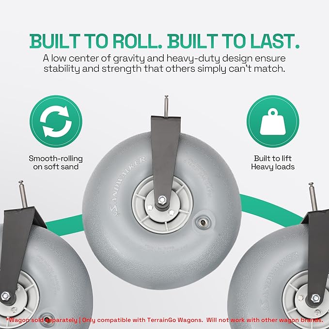 Beach Wagon Wheels Deep Sand and Rough Terrain | Quick-Change Interchangeable Patent Pending | Air-Filled Beach Cart Tires-ONLY Compatible with TERRAINGO Wagons
