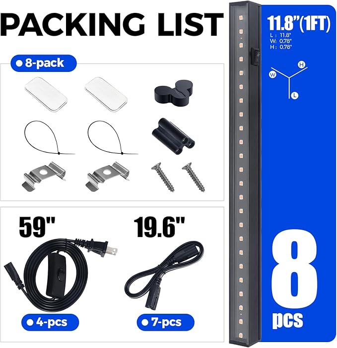 Barrina T5 Grow Light, LED Grow Lights with Black Cover, Full Spectrum Grow Light Strips, 1ft Pinkish White Plant Lights for Indoor Plants, Greenhouses, Plant Displays, Linkable Design, 8 Packs