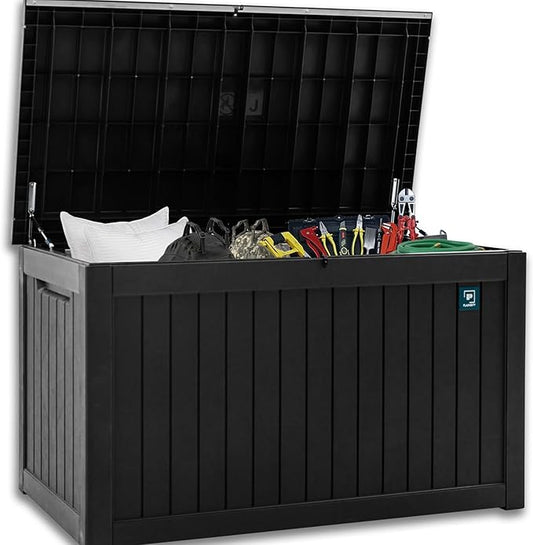 Heavy Duty Storage Box,230 Gallon Black Outdoor Storage Box is Made of Resin for Outdoor, Patio or Indoor Use.