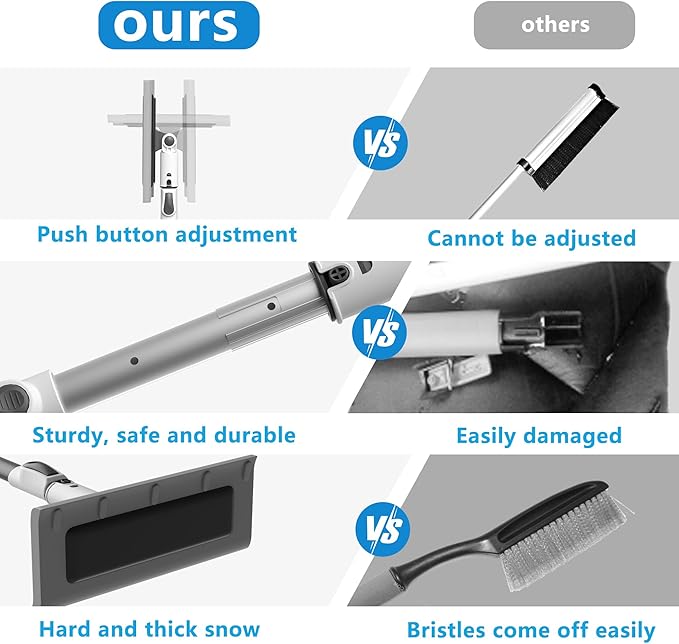 47.3" Ice Scrapers for Car Windshield, 2 in 1 Ice Scraper and Snow Brush with Comfortable Foam Grip, Adjustable Length Settings, Snow Removal Tool for Car, Truck, SUV, Winter car Accessories