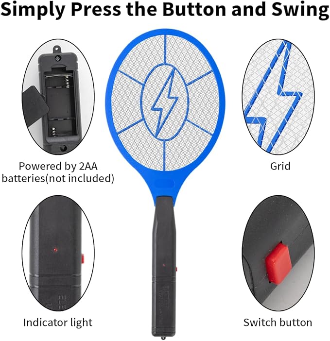 ZhouHe Pack of 2 Electric Fly Swatter Bug Zapper Battery Operated Flies Killer Indoor & Outdoor Pest Control Mosquito Zapper and Insect Catcher Racket（red＆Blue）