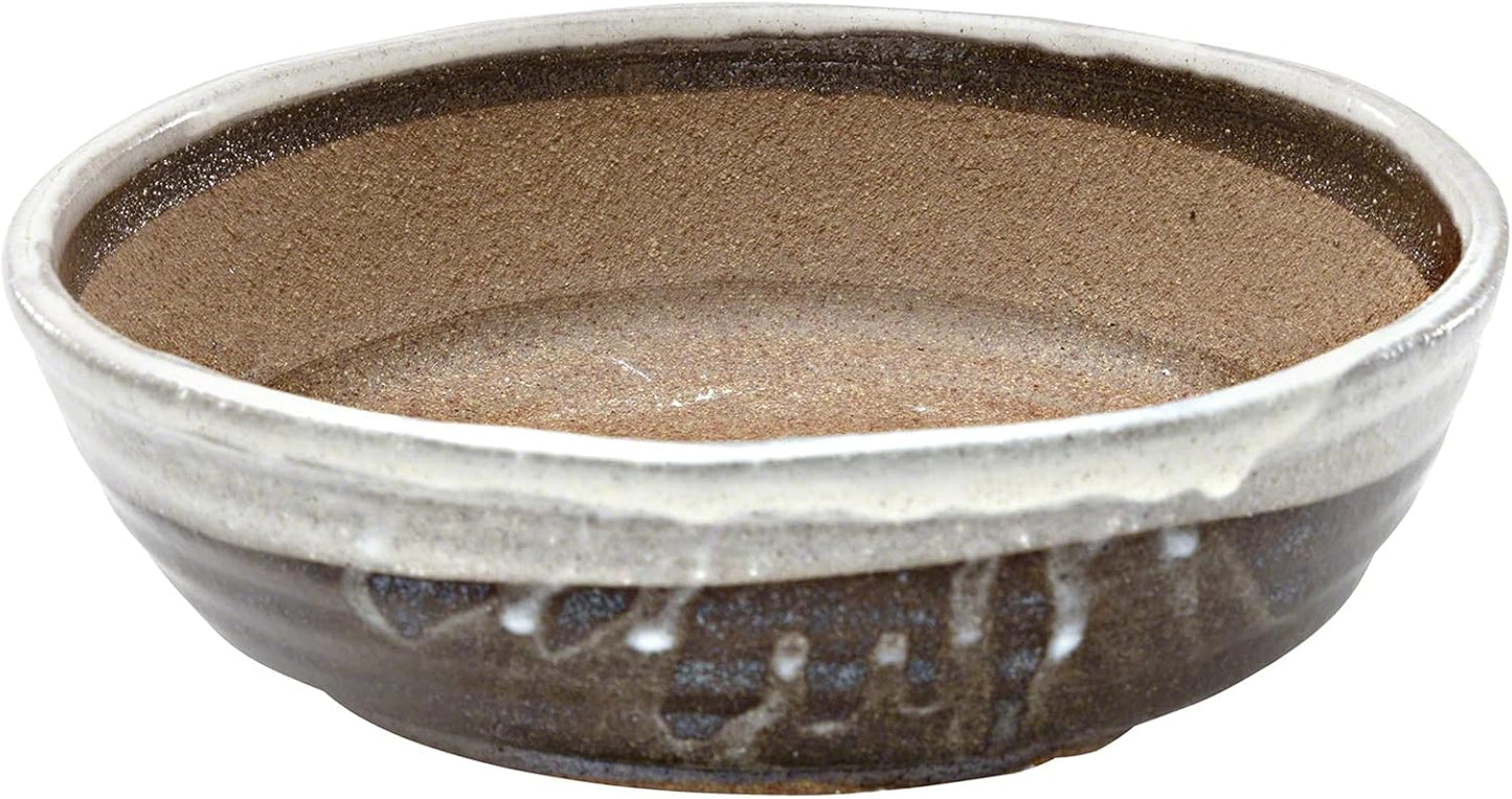 Wazakura Shigaraki Series Handmade White Stripe Glazed Ceramic Bonsai Pot with Drainage Hole, 8.2 (210 mm) Made in Japan, Garden Training Container, Flower Planter, Succulent Bowl - Big Size