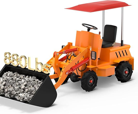 Electric Mini Skid Steer Loader Arczorix Tractor Front Wheel Loader with Wide Bucket Compatible with Various Attachments, Load Capacity 880Lbs 60V 76Ah Lead Acid Battery