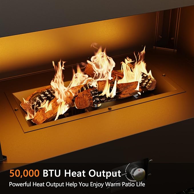 40.5''x35.4'' Outdoor Propane Fireplace, 50,000 BTU Vent-Free Gas Heater, CSA Certified Grey & Black Weather-Resistant Steel, Realistic Ceramic Logs, Rain Cover Included