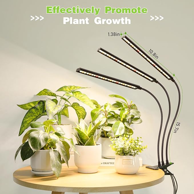 FOXGARDEN Grow Lights Full Spectrum, Tri-Head Plant Lights for Indoor Growing with Flexible Gooseneck, 156 LEDs Clip Grow Lamp with 4/8/12H Timer, 4 Brightness Levels, Ideal for Indoor Growth