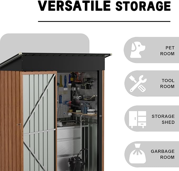 3x5FT Outdoor Storage Shed, Metal Garden Shed with with Floor Base,Updated Frame Structure & Lockable Door, Large Tool Shed for Backyard, Patio,Lawn,Utility & Bike Storage