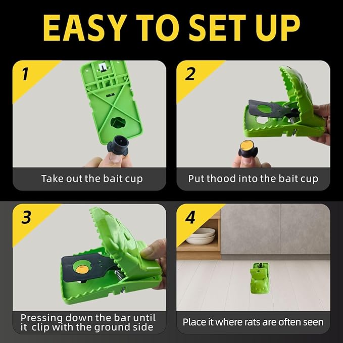 Large Reusable Snap Mouse Traps for Mice Rats Chipmunks – Cat-Shaped, Easy to Set, Works with Peanut Butter – Indoor Outdoor for Home Garage Kitchen Shed Chicken Coop, 4 Pack