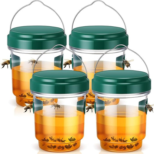 Qualirey 4 Pcs Wasp Traps for Outdoors Wasp Killer Hanging Bee Traps Reusable Fly Bee Killer for Indoor Outdoor Patio Garden Home (Green)
