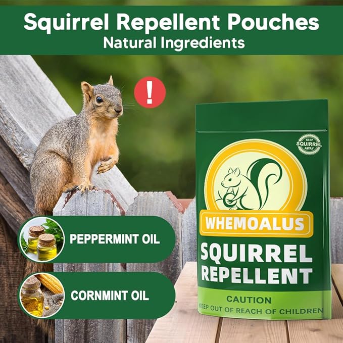 Squirrel Repellent Outdoor, Chipmunk Repellent for Outdoor, Keep Squirrel and Chipmunk Away from Garden, Attic, Yard and Bird Feeders, Safe for Kids, Pets and Plants - 8P
