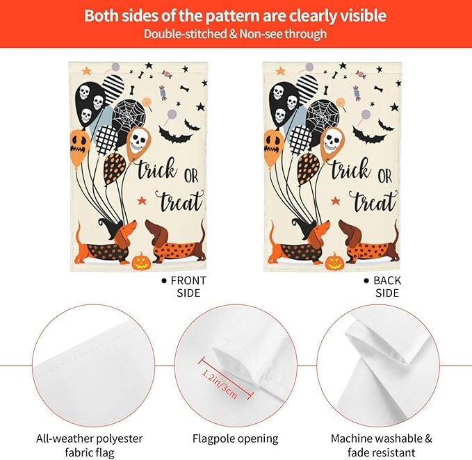 Dachshund Bat Skull Dog Halloween Garden Flag Welcome Party Outdoor Outside Decorations Picks Home House Garden Yard Decor 12x18 Inch