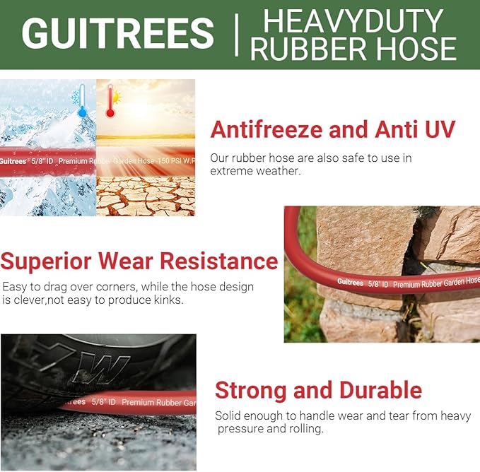 90FT 5/8 Heavy Duty Rubber Garden Hose - 200psi Working, 1000psi Burst - Hot/Cold Water - Five-Layered Braiding for Durability - Versatile for Gardening, Agriculture, Construction(Red)