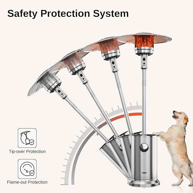 EAST OAK 48,000 BTU Patio Heater for Outdoor Use With Round Table Design, Double-Layer Stainless Steel Burner and Wheels, Outdoor Patio Heater for Home and Commercial, Stainless Steel