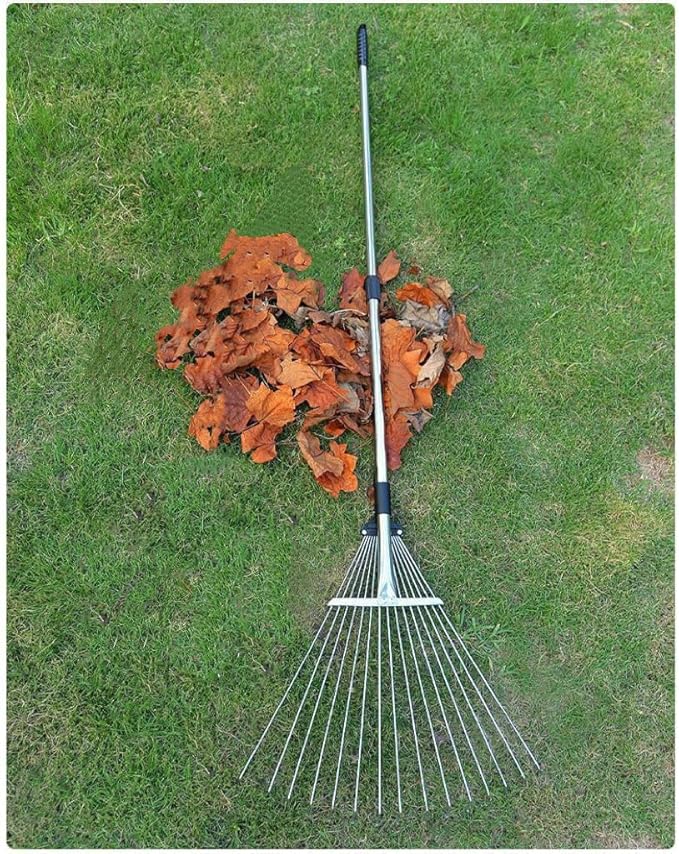 Garden Rake for Leaves with Telescoping Long Handle 33-63" & Adjustable Head 8-22" - Heavy Duty Metal Rake Kit with 16 Gallon Leaf Bag & Gloves, for Yard, Shrubs, Grass, Debris
