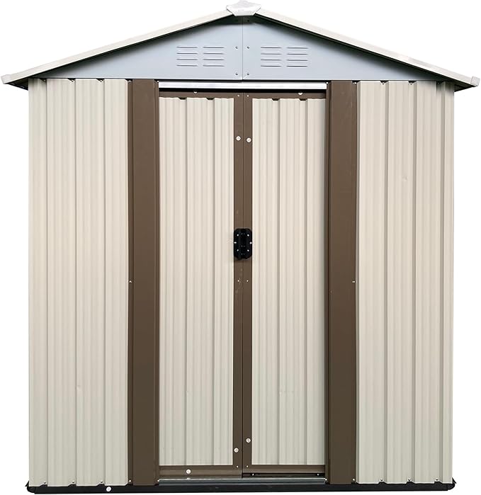 Ball & Cast 5x3 FT Outdoor Storage Shed, Metal Sheds with Punched Vents and Sliding Door, Waterproof Garden Tool Shed with Aluminum Frames and Sloped Roof for Backyard Patio,Cream White