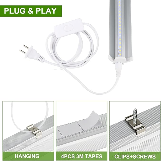 Grow Light T5 1.4Ft (2pcs x 10 Watts),5000k White Full Spectrum LED Lamp Plant Light Strips for Indoor Plant Growing,End-to-End Connectable with V-Shaped Reflector