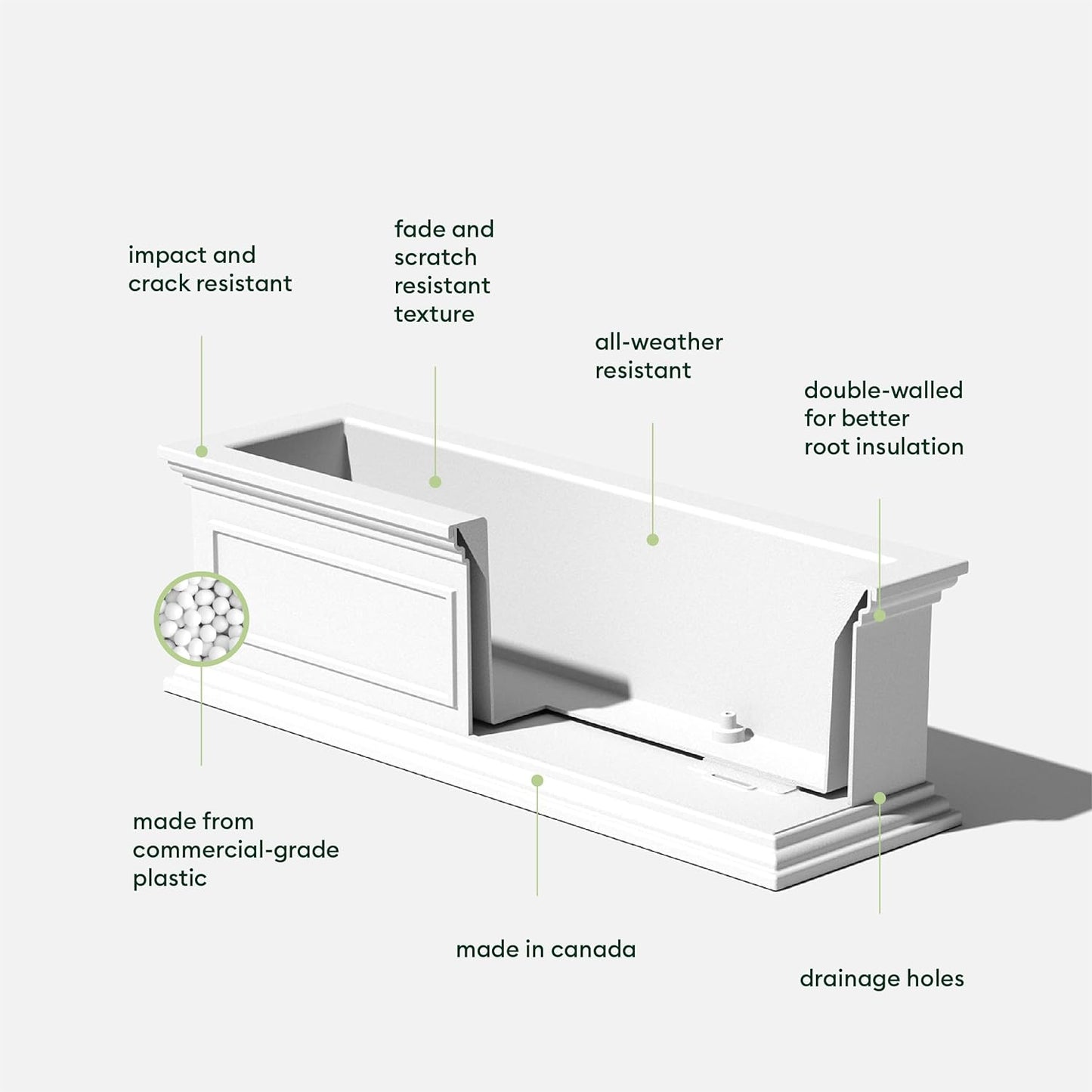 Veradek Brixton Window Box Plastic Planter - Large Rectangular Planter for Outdoor Balcony/Windowsill | Crack-Resistant All-Weather | Classic Estate Design for Flowers, Herbs, Succulents