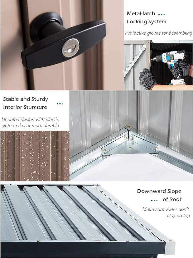 AECOJOY 7' x 7' Metal Storage Shed for Outdoor, Outdoor Storage Shed with Design of Lockable Doors, Utility and Tool Storage for Garden, Backyard, Patio, Outside use.