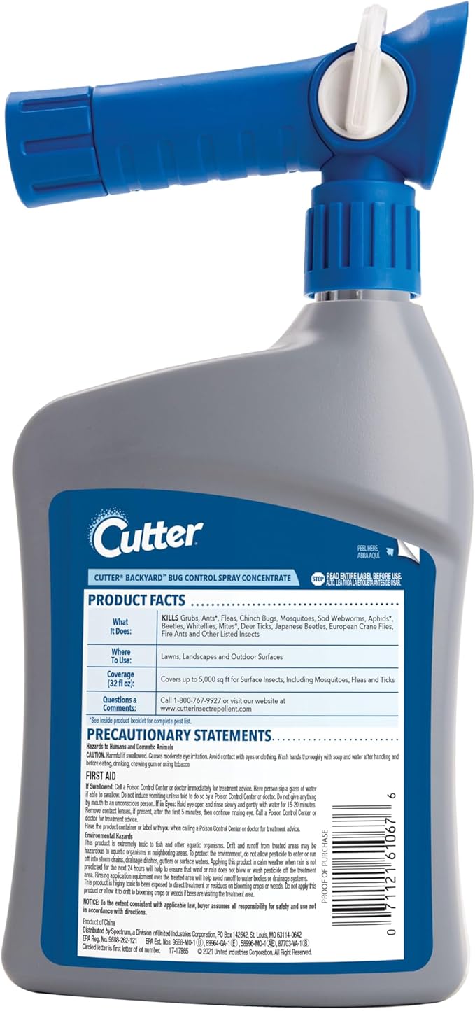 Cutter Backyard Bug Control Spray Concentrate (3 Pack), Kills Mosquitoes, Fleas & Listed Ants, 32 fl Ounce
