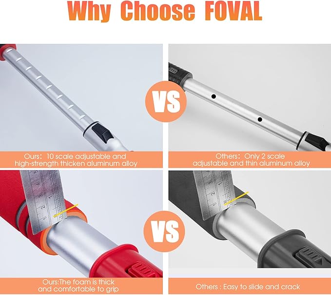 FOVAL 47.2" Extendable Snow Brush and Wider Ice Scraper (4.73" Width) with 360° Pivoting Brush Head, Snow Removal Tool Car Brush with Comfortable Foam Grip for Car Windshield, Trucks, SUVs