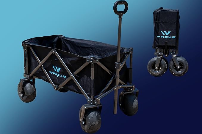 Folding Utility Wagon Cart, Tires for Sand Heavy, Duty Beach Garden Cart with Sand Wheels, Black