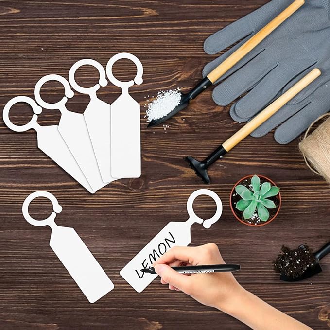 Plant Labels Yuanling 100Pcs Plastic Waterproof Plant Tree Tags Nursery Garden Markers for Indoor Outdoor Gardening Plants Vegetables Flowers Potted (White Color with 1 Marker Pen)