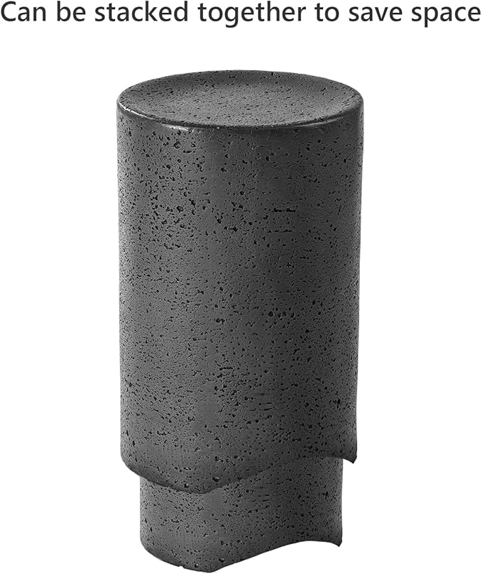 COSIEST Concrete Outdoor Side Table, Set of 2 Round End Tables, Decorative Garden Stools for Indoor Outdoor, Patio Accent Side Table w Spotted, Nesting, Dark Grey
