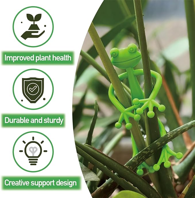 4 pcs Frog Plant Stand, Multipurpose Green Frog Plant Supports Steady Cartoon Plant Branches Tie Down, Frog Plant Stand for Potted Plants, Cute Frog Flower Pot Hugger Plant Climbing Fixture Clips Perfect for Indoor Outdoor Garden Decoration and Gifts.