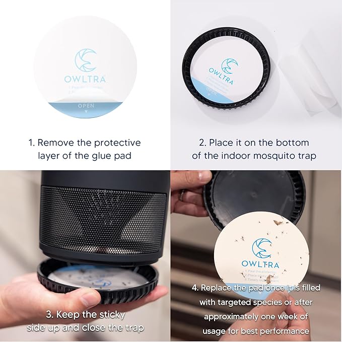 Original 10 Replacements Sticky Glue Pads Refills for OWLTRA IMT-L60 and IMT-L70 Indoor Electric Insect Trap, Catcher & Killer Lamp for Fruit Flies, Mosquitos, Moths, Gnats, and More