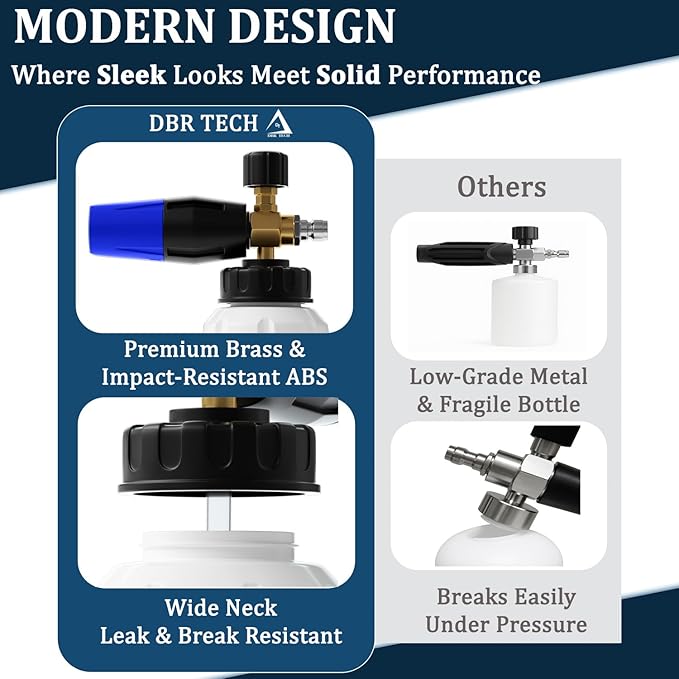 Foam Cannon for Pressure Washer, 1.1mm Orifice, 1000-4000 PSI, 1/4 Inch Quick Connector, Wide Neck and Adjustable Spray, Heavy Duty Car Snow Foam Blaster for Superior Foaming & Deep Clean, Blue
