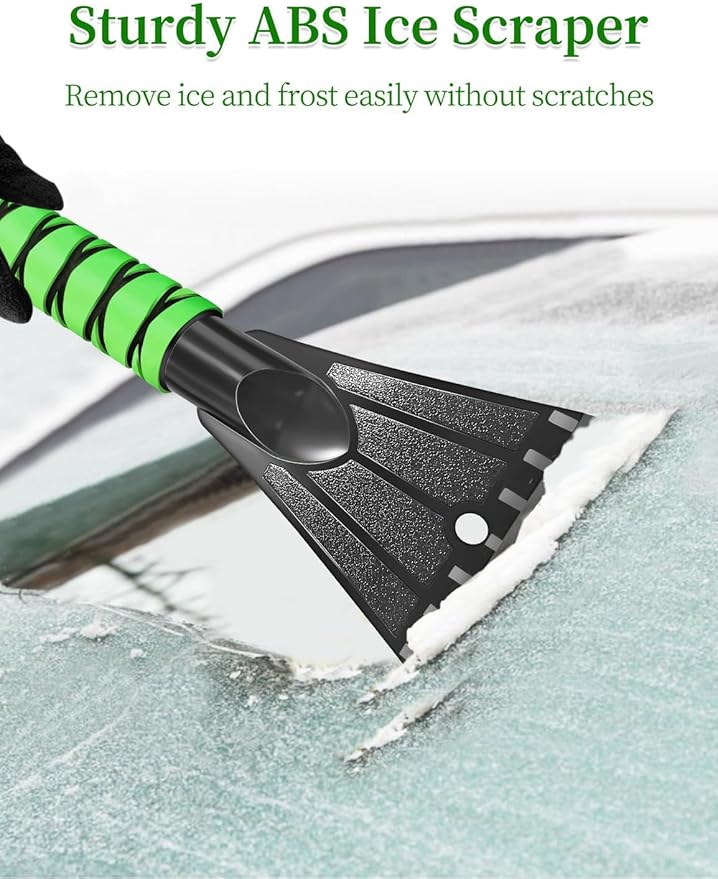 HEEYA 42.5 Inch Car Scraper Snow Brush, 12.6 Inch Large Brush Head with Ice Scraper for Window Windshield, Portable Snow Scraper for SUV Truck Vehicle Jeep RV Auto - Green