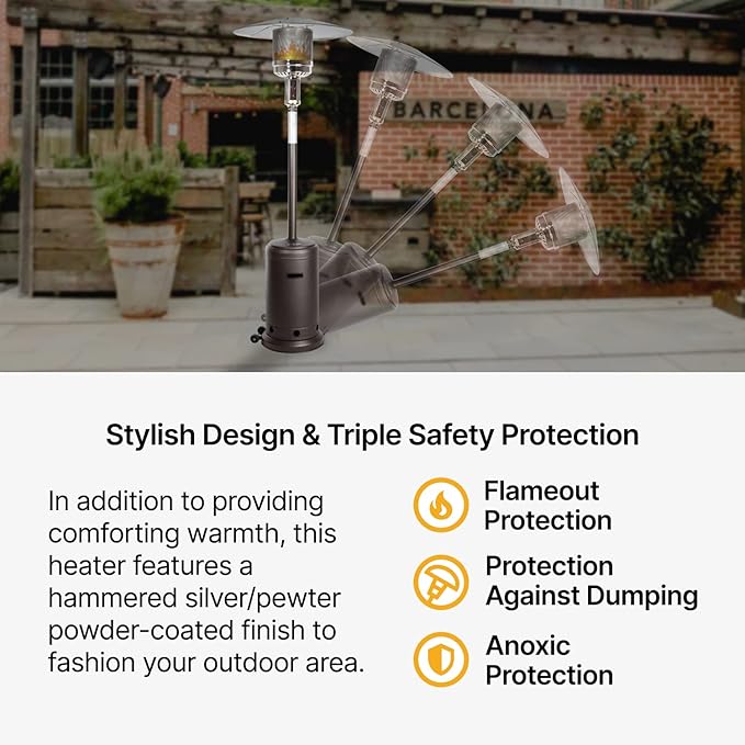 Outdoor Natural Gas Patio Heater, 45,000 BTU, XL-Series, Propane Heater, Anti-Tilt Safety Shut-Off, Portable Heater, Includes Drink Table & Wheels, Residential & Commercial Matte Mocha 89" Tall