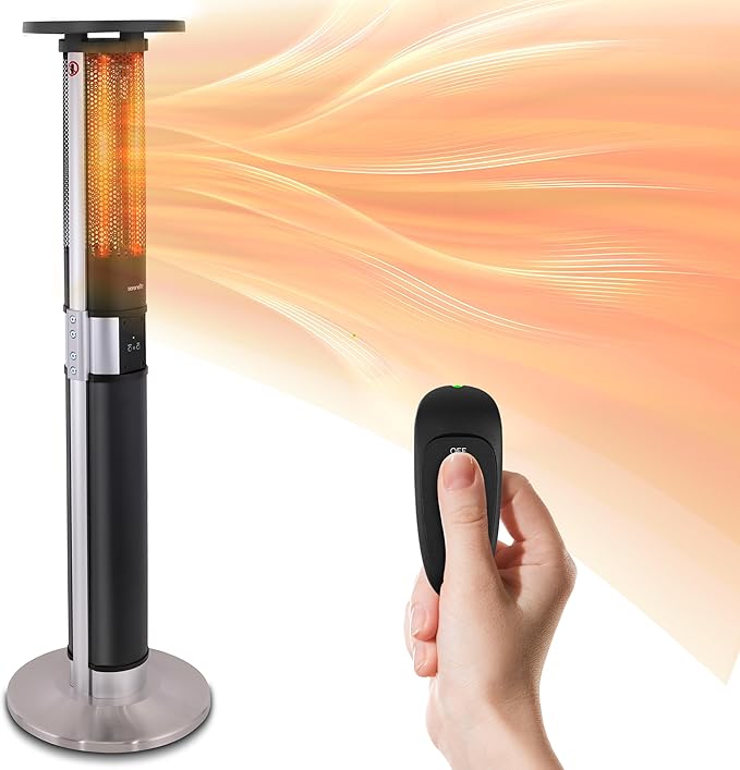 SereneLife Infrared Patio Heater, Electric Patio Heater for Indoor/Outdoor Use, Portable Tower Heater with Remote Control, 1500 W, for Restaurant, Patio, Backyard, Garage, Decks (Black)