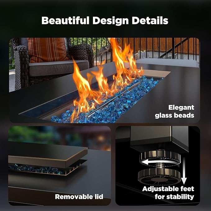 Ciays 43″ Propane Fire Pit Table with Glass Beads & Lid, CSA-Certified Gas Fire Pit with Cup Holders, Hanging Shelf & Nylon Cover, Outdoor Fire Pit for Patio/Deck, 60,000 BTU Heat Output, CIFPT9B