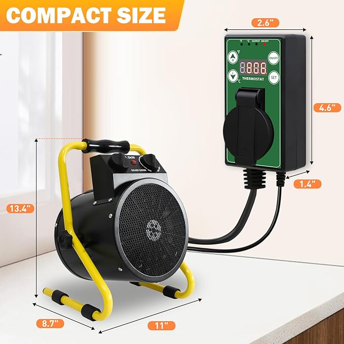 COOS BAY 1500W Outdoor Space Heater with Thermostat, Electric Greenhouse Heater for Grow Tent, Garage, RV, Shed, Radiant Heat, IPX4 Water-Resistant, Overheat Protection, 1 Pack, Black