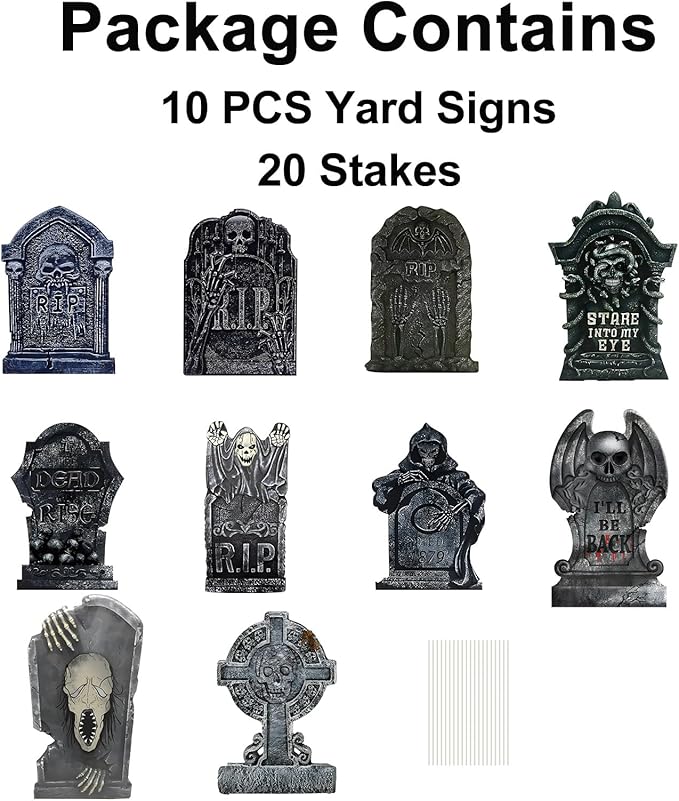GameXcel 10PCS Halloween Tombstone Decorations Gravestone Decor for Graveyard Headstone Yard Signs Outdoor Lawn Yard Garden Decorations Halloween Yard Stakes
