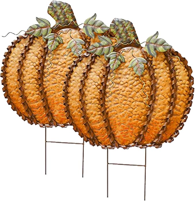 Morning View Metal Pumpkin Garden Stake Fall Decor Decorative Rustic Pumpkins Yard Stakes Sign Yard Decor Outdoor Thanksgiving Autumn Harvest Halloween Lawn Patio Decorations 26" Tall