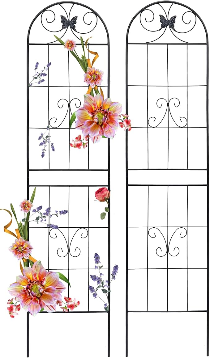 2 Pack Garden Trellises with Black Metal Coating, Trellis for Climbing Plants Outdoor, Roses, Vegetables, Vines, Cucumbers-19.7×86.7 inches.