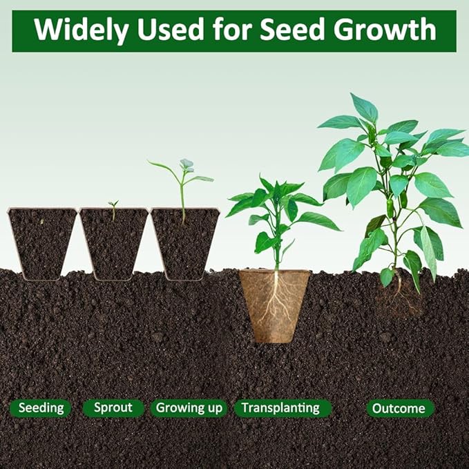 Seed Starter Trays, 174 Pcs 3.15 Inch Square Biodegradable Peat Pots, Drainage Holes Nursery Pot, (Light Brown Square)