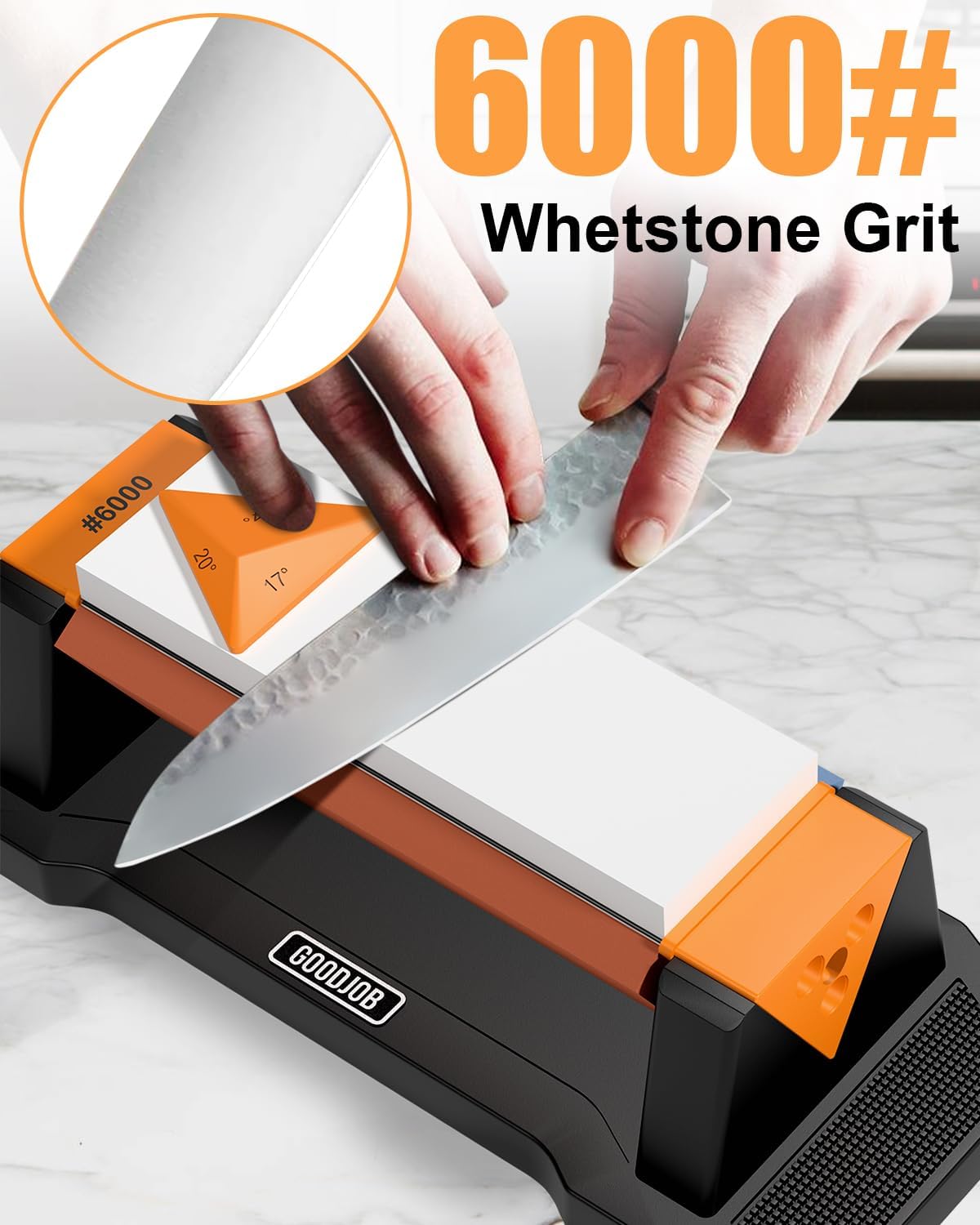 Knife Sharpening Stone Kit Premium 3 Side Grit 1000/3000/6000 Whetstone Knife Sharpener Tool for Kitchen Knife Set with Angle Guide and Non-Slip Base (GB-3W)