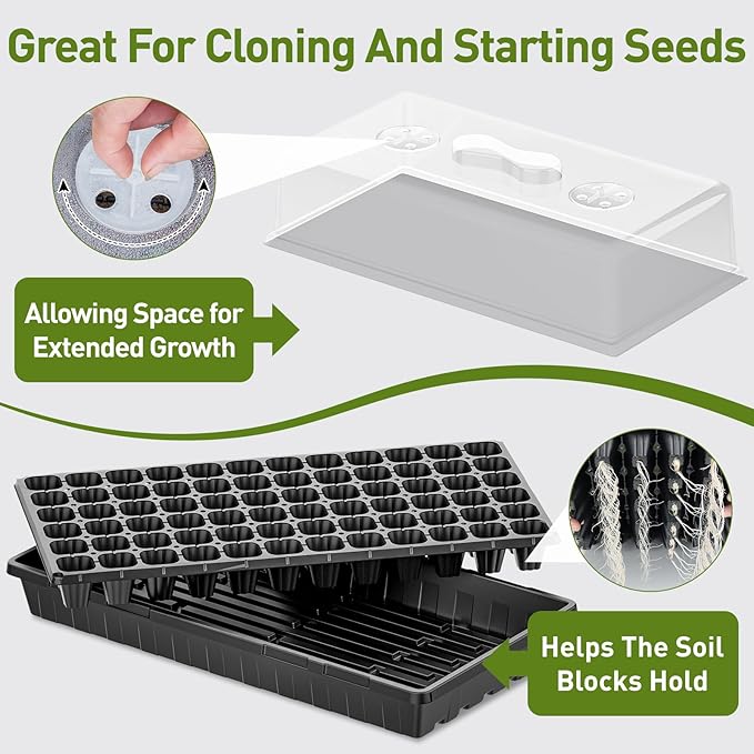 ZJP 5-Pack Seed Starter Trays Set – Includes 1020 Trays (No Holes) + 72-Cell Deep Plug Trays (2.44" Deep) + 5" Clear Humidity Domes for Vegetables, Herbs, Flowers