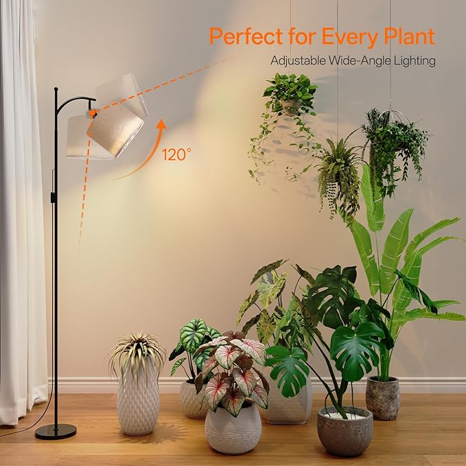 70.8″ Tall Grow Lights for Indoor Plants, 3000K Full Spectrum Plant Light with Stand, Auto On/Off Timer & Adjustable Angle, 25W Non-Dimmable Led Floor Lamp for Plant Growth