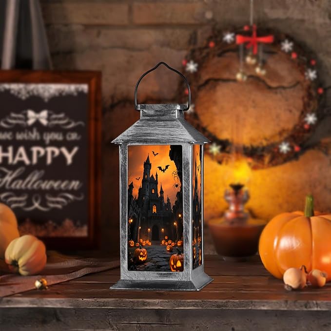 Halloween Decorations Outdoor,Halloween Hanging Decorations,Solar Lantern,Decor for Home Outside Porch Garden Yard Lawn Party Decorations（Bat Pumpkin Castle）
