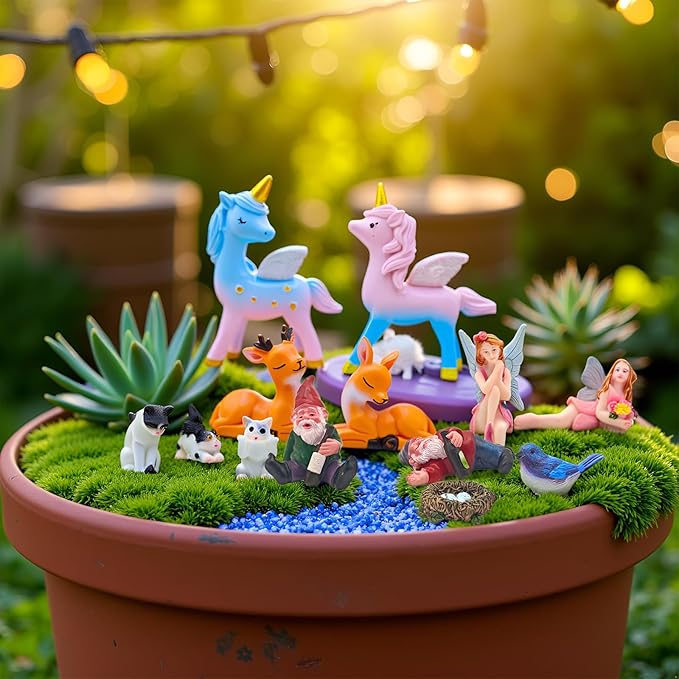 Kai Dream 15Pcs Fairy Garden Accessories, Fairy, Gnome, Animal Figurines, Miniature Resin Figurines