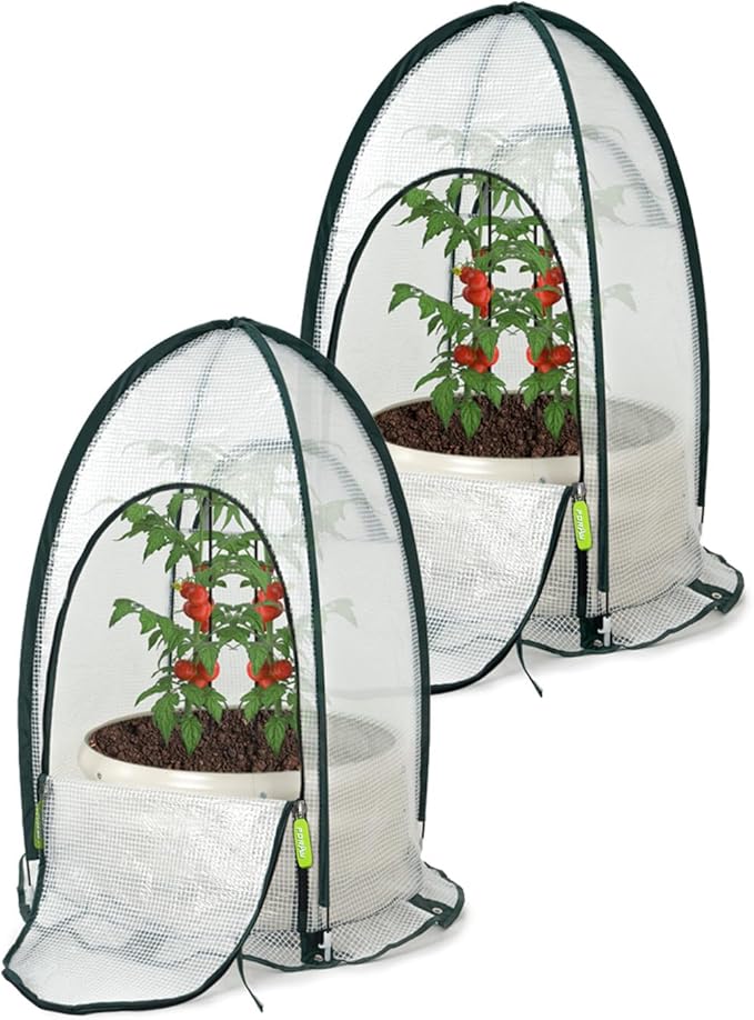 Pop up Greenhouse Tent Cover Tunnel Plant House,Large Gardening Flower Sunshine Room with Mesh Windows,Backyard PE Cover for Cold Frost Protector with Stakes and Rope Guys (Mini Size 29″)