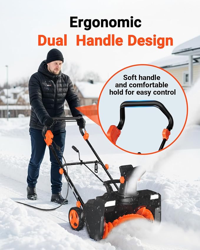 VOLTASK 23-Inch Electric Corded Snow Blower with Dual LED Light, 180-degree Adjustable Chute Walk-Behind Snow Blower with 25ft Throwing Distance, 15 Amp/3500RPM Motor Electric Snow Blowers